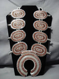 Gigantic Native American Navajo Sterling Silver Coral Squash Blossom Necklace-Nativo Arts