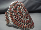 Gigantic Navajo Coral Sterling Silver Native American Coral Bracelet Cuff-Nativo Arts