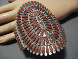 Gigantic Navajo Coral Sterling Silver Native American Coral Bracelet Cuff-Nativo Arts
