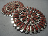 Gigantic Navajo Needle Coral Sterling Silver Native American Earrings-Nativo Arts