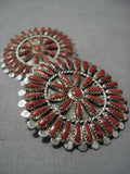 Gigantic Navajo Needle Coral Sterling Silver Native American Earrings-Nativo Arts