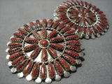 Gigantic Navajo Needle Coral Sterling Silver Native American Earrings-Nativo Arts