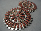 Gigantic Navajo Needle Coral Sterling Silver Native American Earrings-Nativo Arts