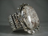 Gigantic Navajo White Wildhorse Agate Native American Jewelry Silver Bracelet-Nativo Arts