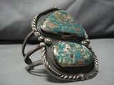 Gigantic!! Old Patina Vintage Native American Navajo Royston Turquoise Sterling Silver Bracelet-Nativo Arts