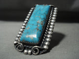 Gigantic Rectangular #8 Turquoise Vintage Native American Jewelry Silver Raindrop Ring-Nativo Arts