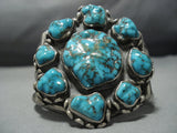 Gigantic Turquoise Boulder Vintage Native American Jewelry Navajo Sterling Silver Cuff Bracelet Old-Nativo Arts