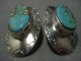 Gigantic Vintage Native American Jewelry Navajo #8 Turquoise Sterling Silver Earrings Old-Nativo Arts