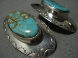 Gigantic Vintage Native American Jewelry Navajo #8 Turquoise Sterling Silver Earrings Old-Nativo Arts
