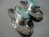 Gigantic Vintage Native American Jewelry Navajo #8 Turquoise Sterling Silver Earrings Old-Nativo Arts