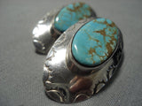 Gigantic Vintage Native American Jewelry Navajo #8 Turquoise Sterling Silver Earrings Old-Nativo Arts