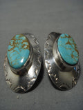 Gigantic Vintage Native American Jewelry Navajo #8 Turquoise Sterling Silver Earrings Old-Nativo Arts