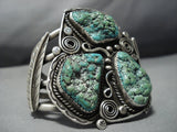 Gigantic Vintage Native American Jewelry Navajo Green Turquoise Sterling Silver Bracelet-Nativo Arts