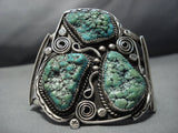 Gigantic Vintage Native American Jewelry Navajo Green Turquoise Sterling Silver Bracelet-Nativo Arts