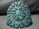 Gigantic Vintage Native American Jewelry Navajo Turquoise Sterling Silver Bracelet Cuff Old-Nativo Arts