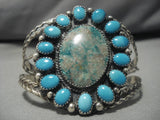 Gigantic Vintage Native American Navajo Domed Turquoise Sterling Silver Bracelet Old-Nativo Arts