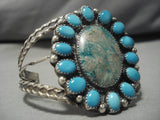 Gigantic Vintage Native American Navajo Domed Turquoise Sterling Silver Bracelet Old-Nativo Arts