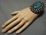 Gigantic Vintage Native American Navajo Gilbert Turquoise Sterling Silver Bracelet Old-Nativo Arts