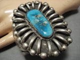Gigantic Vintage Native American Navajo Gilbert Turquoise Sterling Silver Bracelet Old-Nativo Arts