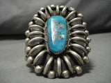Gigantic Vintage Native American Navajo Gilbert Turquoise Sterling Silver Bracelet Old-Nativo Arts