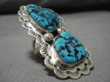 Gigantic Vintage Native American Navajo Turquoise Boulder Sterling Silver Ring Old-Nativo Arts