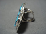 Gigantic Vintage Native American Navajo Turquoise Boulder Sterling Silver Ring Old-Nativo Arts