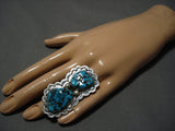 Gigantic Vintage Native American Navajo Turquoise Boulder Sterling Silver Ring Old-Nativo Arts
