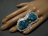 Gigantic Vintage Native American Navajo Turquoise Boulder Sterling Silver Ring Old-Nativo Arts