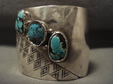 Gigantic Vintage Navajo 110 Gram Turquoise Native American Jewelry Silver Bracelet Old-Nativo Arts