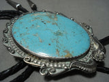 Gigantic Vintage Navajo #8 Turquoise Native American Jewelry Silver Bolo Tie Old-Nativo Arts