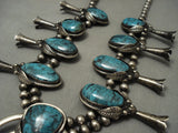 GIGANTIC VINTAGE NAVAJO BLUE DIAMOND TURQUOISE SILVER SQUASH BLOSSOM NECKLACE-Nativo Arts