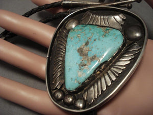 Gigantic Vintage Navajo Carlin Turquoise Native American Jewelry Silver Bolo Tie-Nativo Arts