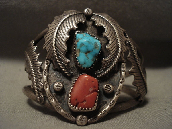 Gigantic Vintage Navajo 'Chunk Coral' #8 Turquoise Native American
