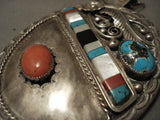 Gigantic Vintage Navajo Coral Persin Turquoise Native American Jewelry Silver Necklace Old-Nativo Arts