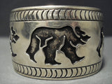 Gigantic Vintage Navajo **dancing Bear** Native American Jewelry Silver Bracelet-Nativo Arts