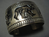 Gigantic Vintage Navajo **dancing Bear** Native American Jewelry Silver Bracelet-Nativo Arts
