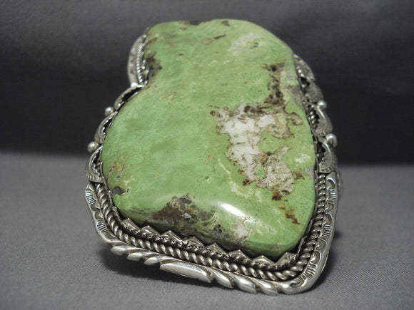 Gigantic Vintage Navajo Gaspeite Tso Sterling Silver Bracelet Native American Jewelry-Nativo Arts