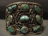 Gigantic Vintage Navajo Green Turquoise Native American Jewelry Silver Bracelet-Nativo Arts
