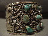 Gigantic Vintage Navajo Green Turquoise Native American Jewelry Silver Bracelet-Nativo Arts