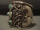Gigantic Vintage Navajo Green Turquoise Native American Jewelry Silver Bracelet-Nativo Arts