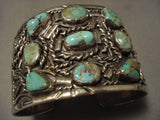 Gigantic Vintage Navajo Green Turquoise Native American Jewelry Silver Bracelet-Nativo Arts