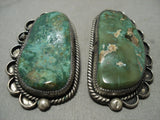Gigantic Vintage Navajo King;s Manassa Turquoise Native American Jewelry Silver Earrings Old-Nativo Arts