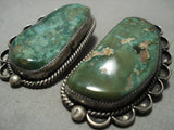 Gigantic Vintage Navajo King;s Manassa Turquoise Native American Jewelry Silver Earrings Old-Nativo Arts