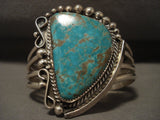 Gigantic Vintage Navajo Rare Mine Turquoise Native American Jewelry Silver Bracelet Old-Nativo Arts