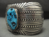 Gigantic Vintage Navajo 'Stamp Intricacy' Turquoise Native American Jewelry Silver Bracelet-Nativo Arts