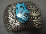 Gigantic Vintage Navajo 'Stamp Intricacy' Turquoise Native American Jewelry Silver Bracelet-Nativo Arts