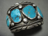 Gigantic Vintage Navajo Turquoise Native American Jewelry Silver Bracelet Old-Nativo Arts