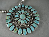 Gigantic Vintage Navajo Turquoise Native American Jewelry Silver Pendant Pin Necklace-Nativo Arts