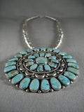 Gigantic Vintage Navajo Turquoise Native American Jewelry Silver Pendant Pin Necklace-Nativo Arts