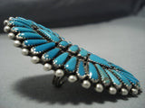 Gigantic Vintage Navajo Vibrant Turquoise Sterling Silver Preston Family Ring-Nativo Arts